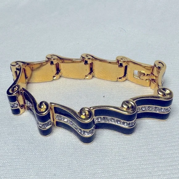 Swarovski π€©HOST PICK π€©gold bracelet with black enamel and crystal accents USED - Picture 1 of 11